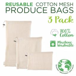 Kitchen Details Natural Cotton Eco Reusable Mesh Produce Bags, 3-Pack thumbnail 5