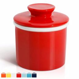 Sweese French Butter Crock - Red Porcelain Butter Keeper Dish for Fresh, Spreadable Butter thumbnail 1