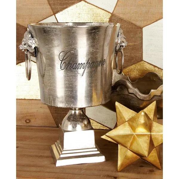 LITTON LANE 16 in. Rustic Silver Aluminum Champagne Wine Cooler with Lion Head Handles