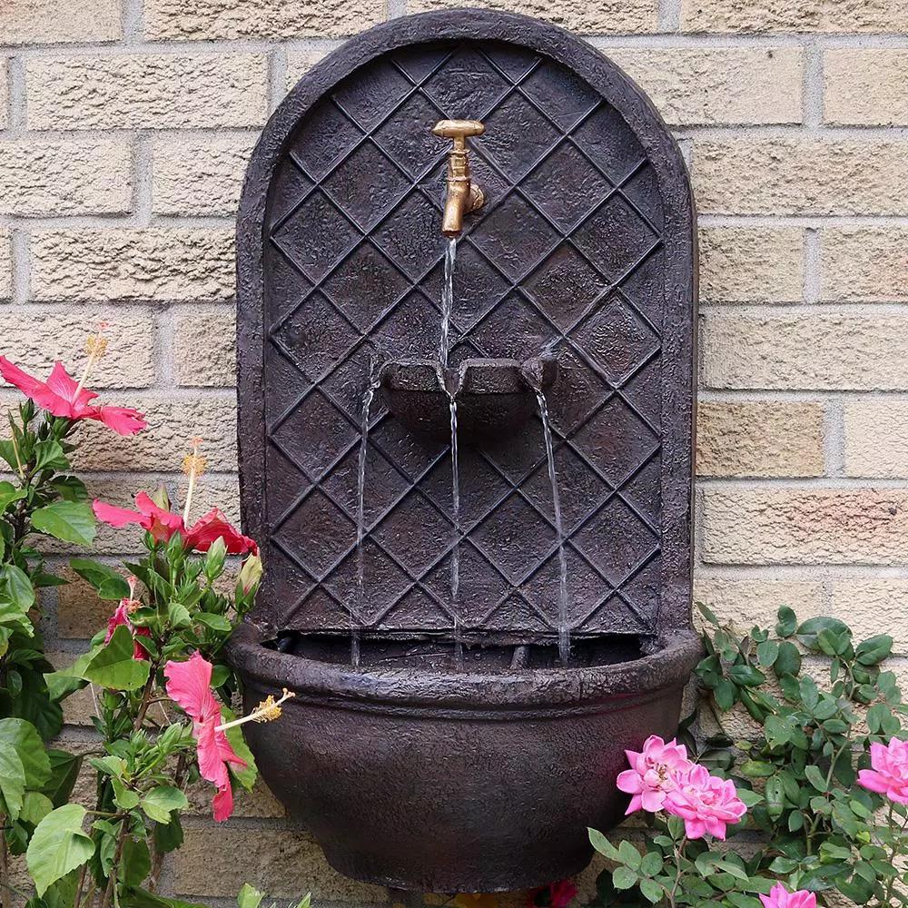 Sunnydaze Decor Messina Solar Powered Outdoor Wall Fountain, Iron Finish Resin Water Feature