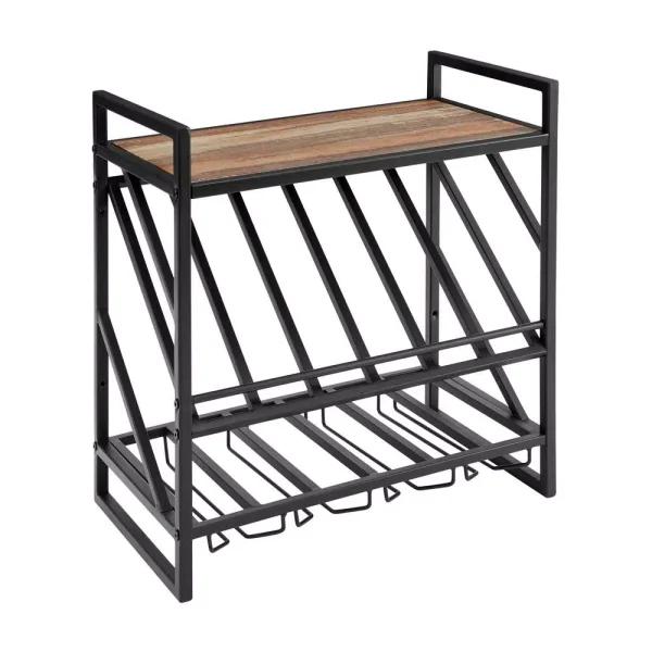 DANYA B 12-Bottle Black Wood Wall Mount Wine Rack with Stemware Organizer and Top Shelf