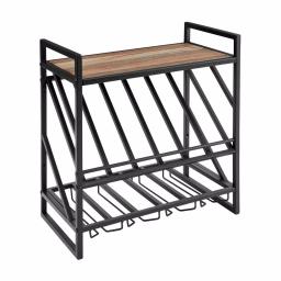 DANYA B 12-Bottle Black Wood Wall Mount Wine Rack with Stemware Organizer and Top Shelf thumbnail 1
