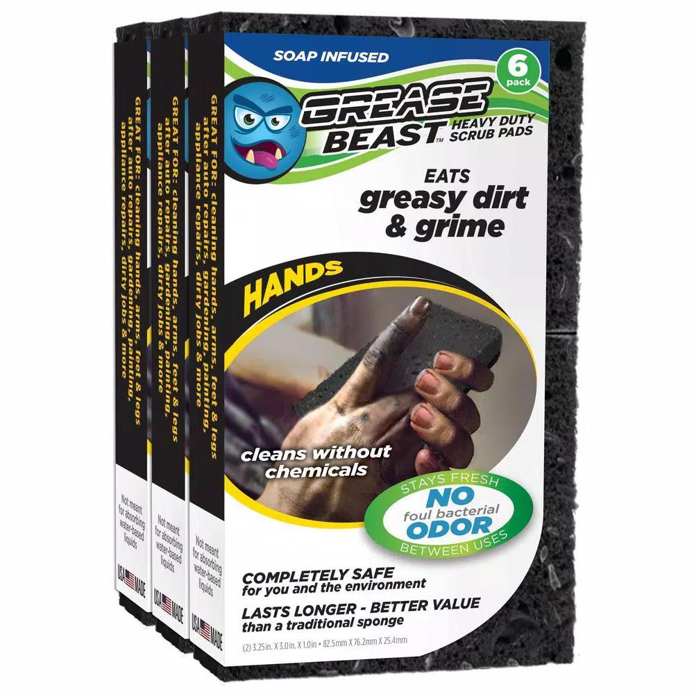 Grease Beast Hands Soap-Infused Heavy-Duty Odor and Bacteria Resistant Scrub Sponge, 6-Pack