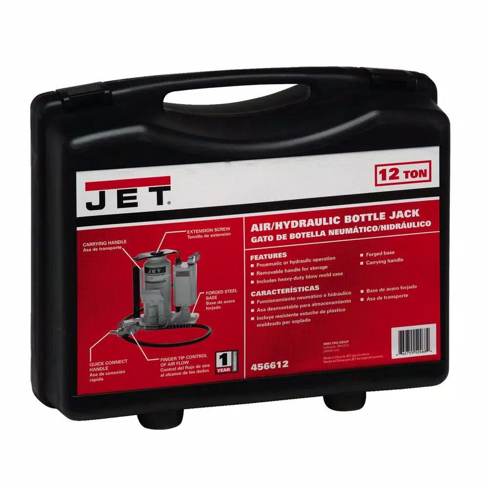 JET AHJ-12 12-Ton Air/Hydraulic Bottle Jack with Heavy-Duty Carrying Case