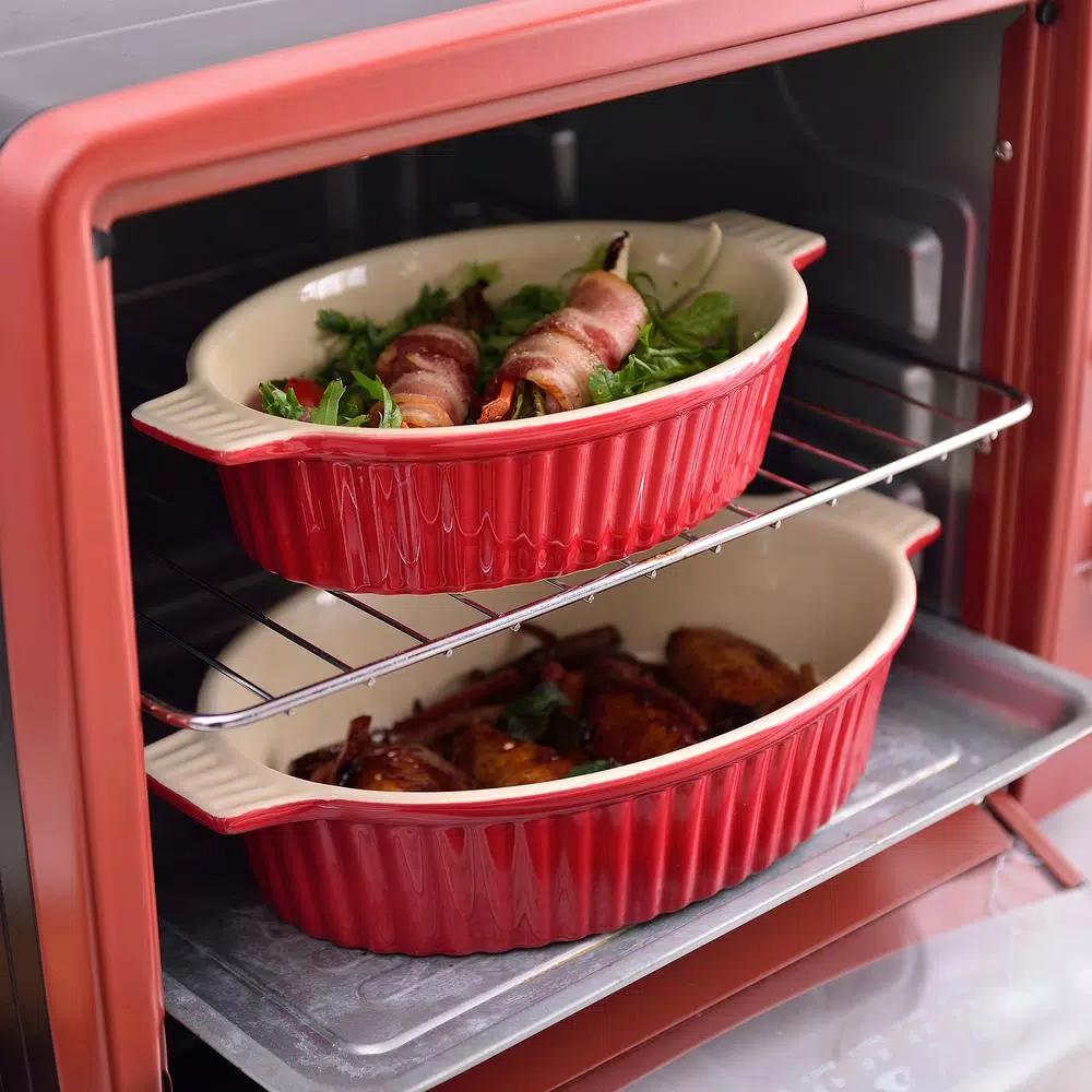 MALACASA Red Oval Porcelain Bakeware Set, 2-Piece Ceramic Baking Dish Pans (9.5 in. and 11.25 in.)