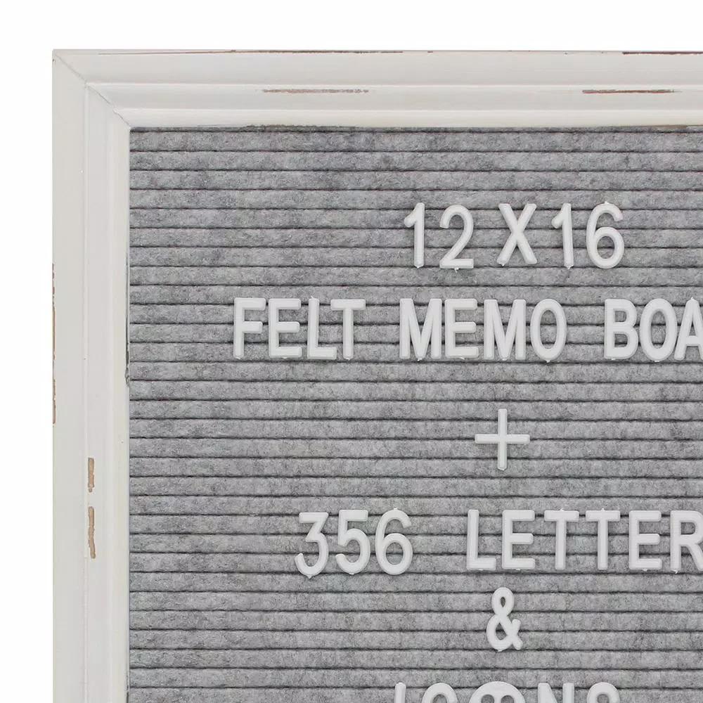 Stonebriar Collection Stonebriar Gray Felt Memo Board with White Wash Wooden Frame and 356 Letter Kit