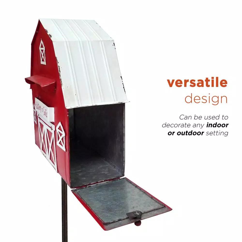 Alpine Corporation 54 in. Metal Letters to Santa Red Barnhouse Mailbox Garden Stake