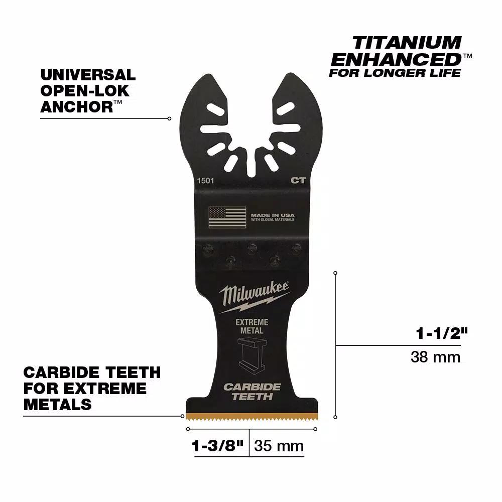 Milwaukee 1-3/8 in. Carbide Universal Fit Extreme Metal Cutting Oscillating Multi-Tool Blades, 10-Pack