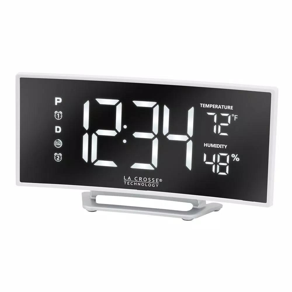La Crosse Technology Curved Mirror LED Digital Alarm Clock with Temperature, Humidity, and USB Charging Port