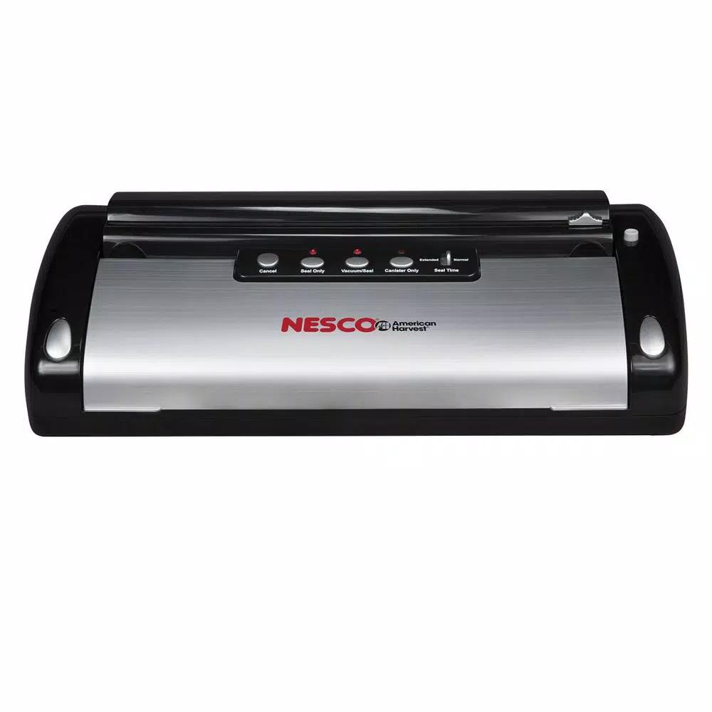 Nesco VS-02 Black Food Vacuum Sealer with Built-in Bag Cutter and Roll Storage