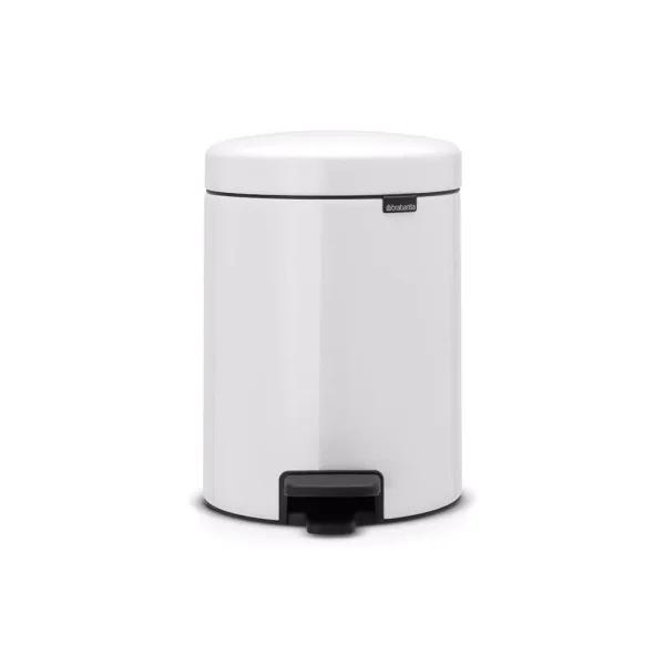 Brabantia Icon 1.3 Gal. White Steel Step-On Trash Can with Soft-Close Lid