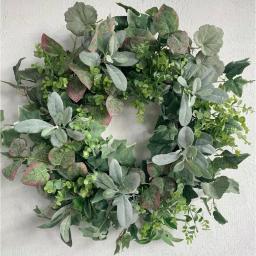 Glitzhome 26 in. Artificial Greenery Wreath with Lambs Ear, Eucalyptus, and Ivy Foliage thumbnail 1