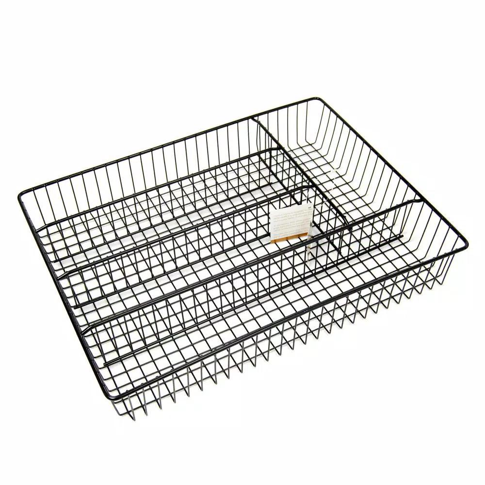 Creative Home Black Powder Coated Iron 5-Compartment Cutlery Tray & Utensil Organizer, Large