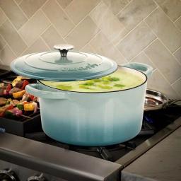 Crock-Pot Artisan 7 Qt. Enameled Cast Iron Round Dutch Oven with Lid, Aqua Blue thumbnail 3