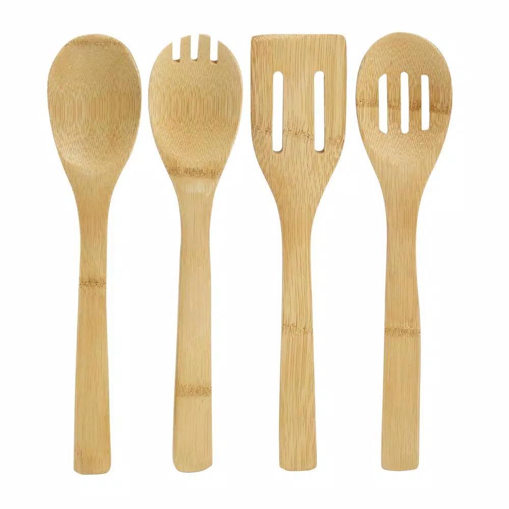 Basic Essentials 8-Piece Orange Ceramic Kitchen Utensil Set with Bamboo Utensils and Crock