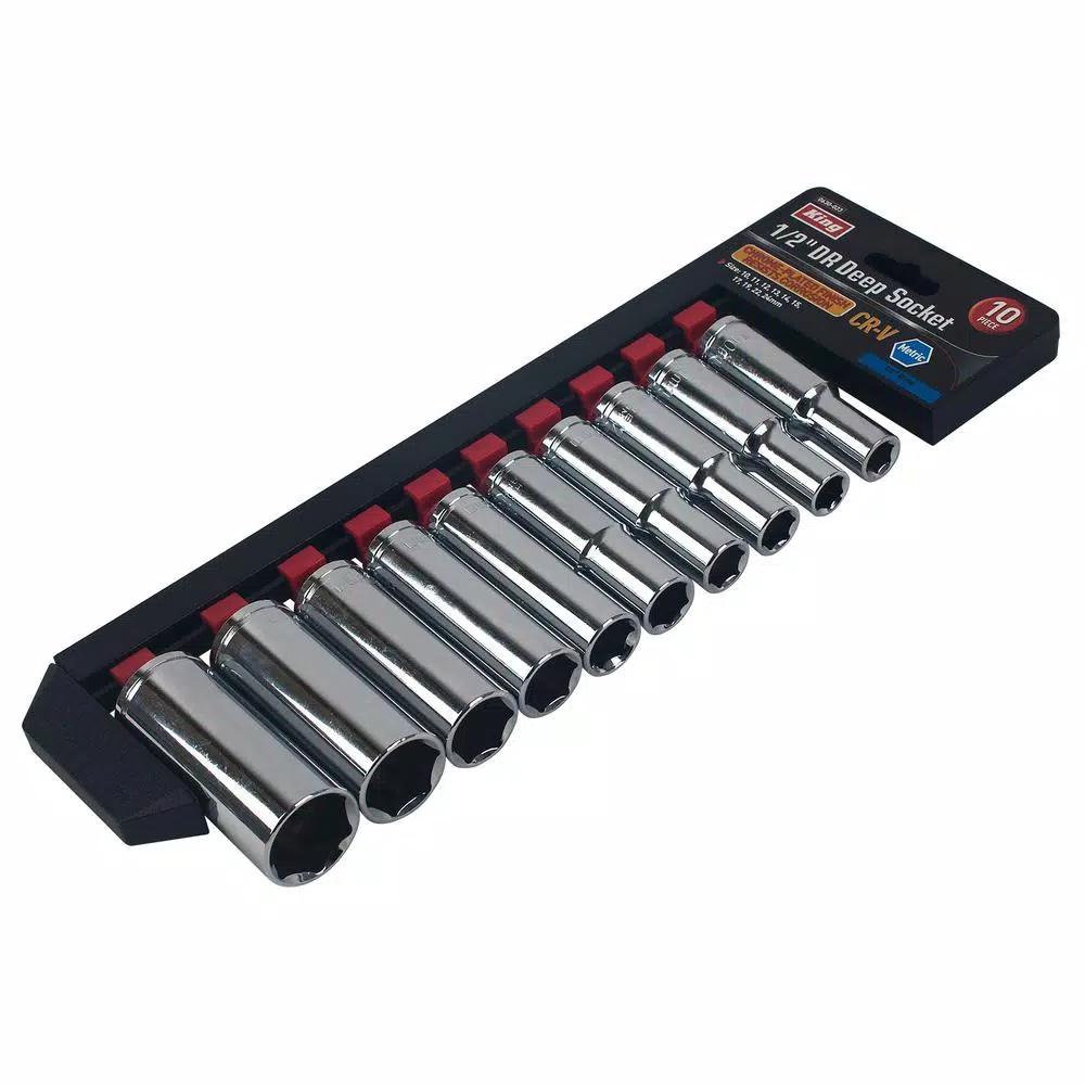 KING 10-Piece 1/2 in. Drive Metric Deep Socket Set
