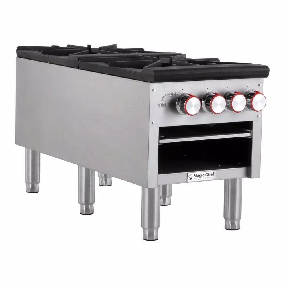 Magic Chef Commercial 2-Burner Natural Gas Stock Pot Range, 160,000 BTU, Stainless Steel