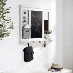 Home Decorators Collection White Wood Multi-Function Wall Organizer with Chalkboard and Hooks thumbnail 3