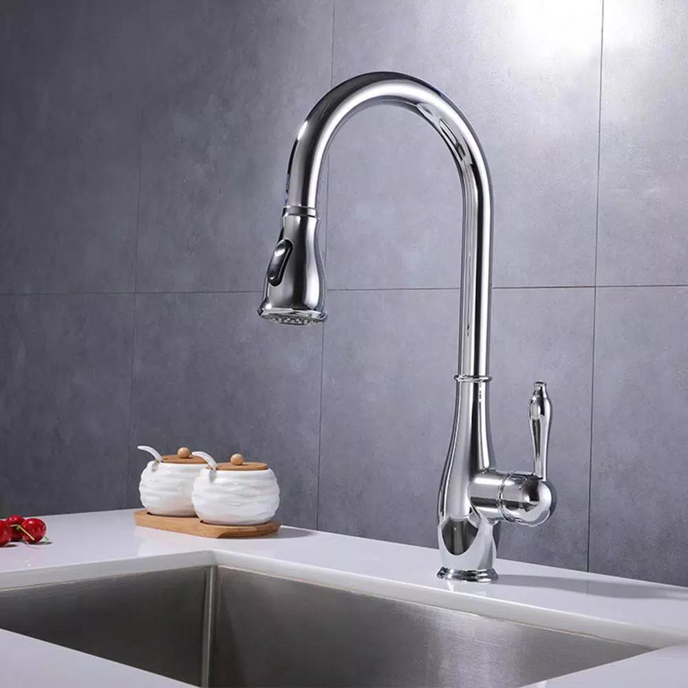 Vanity Art 7.6 in. Single-Handle Pull-Down Sprayer Kitchen Faucet in Polished Chrome