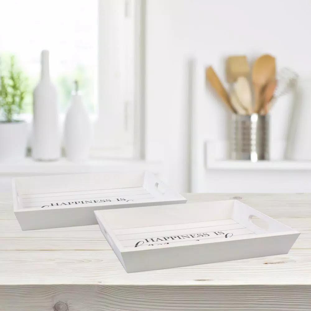 Stonebriar Collection Stonebriar Rustic Worn White Wooden Serving Tray Set of 2 - Happiness is Homemade