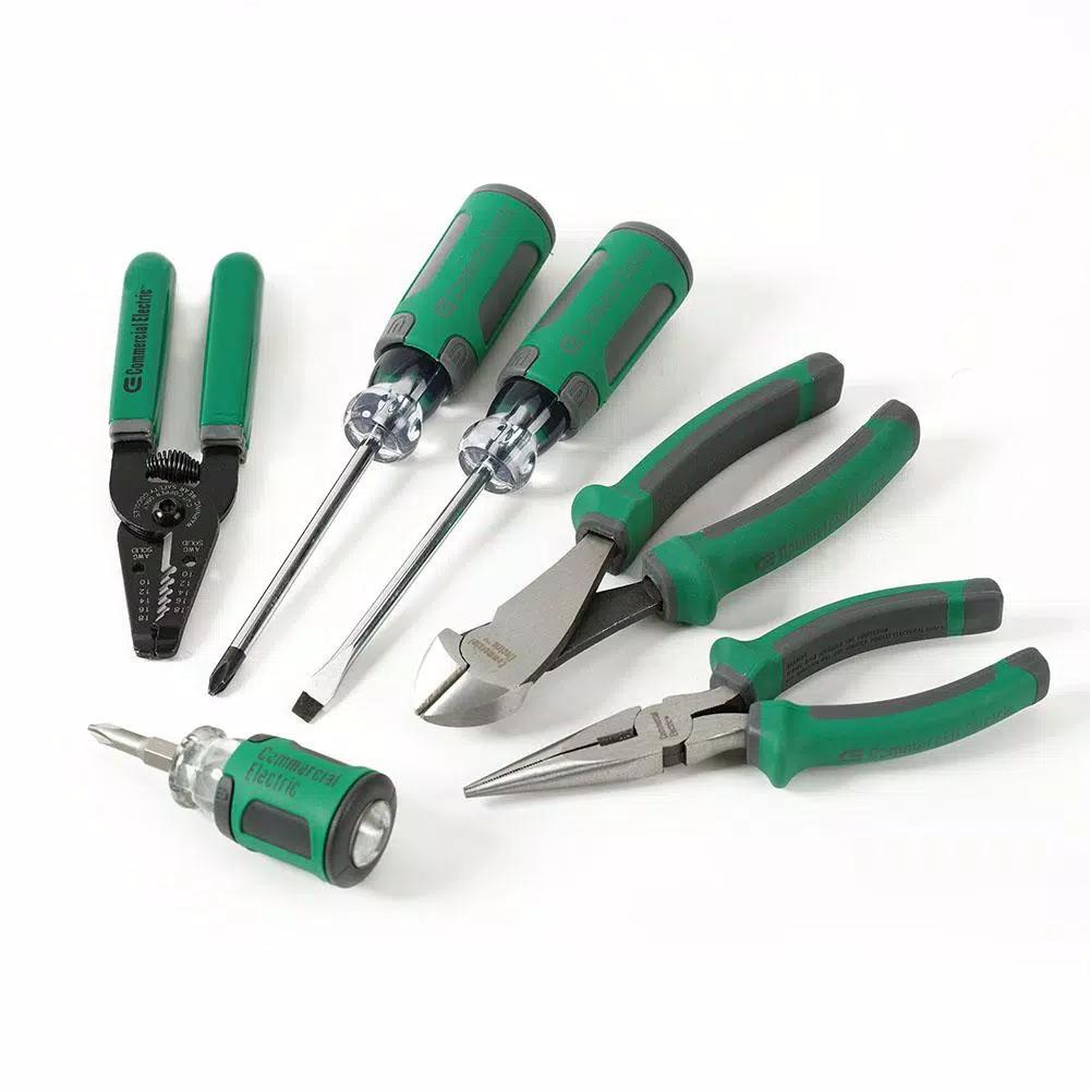 Commercial Electric 7-Piece Electrician's Tool Set with Pouch and Wire Cutting Pliers