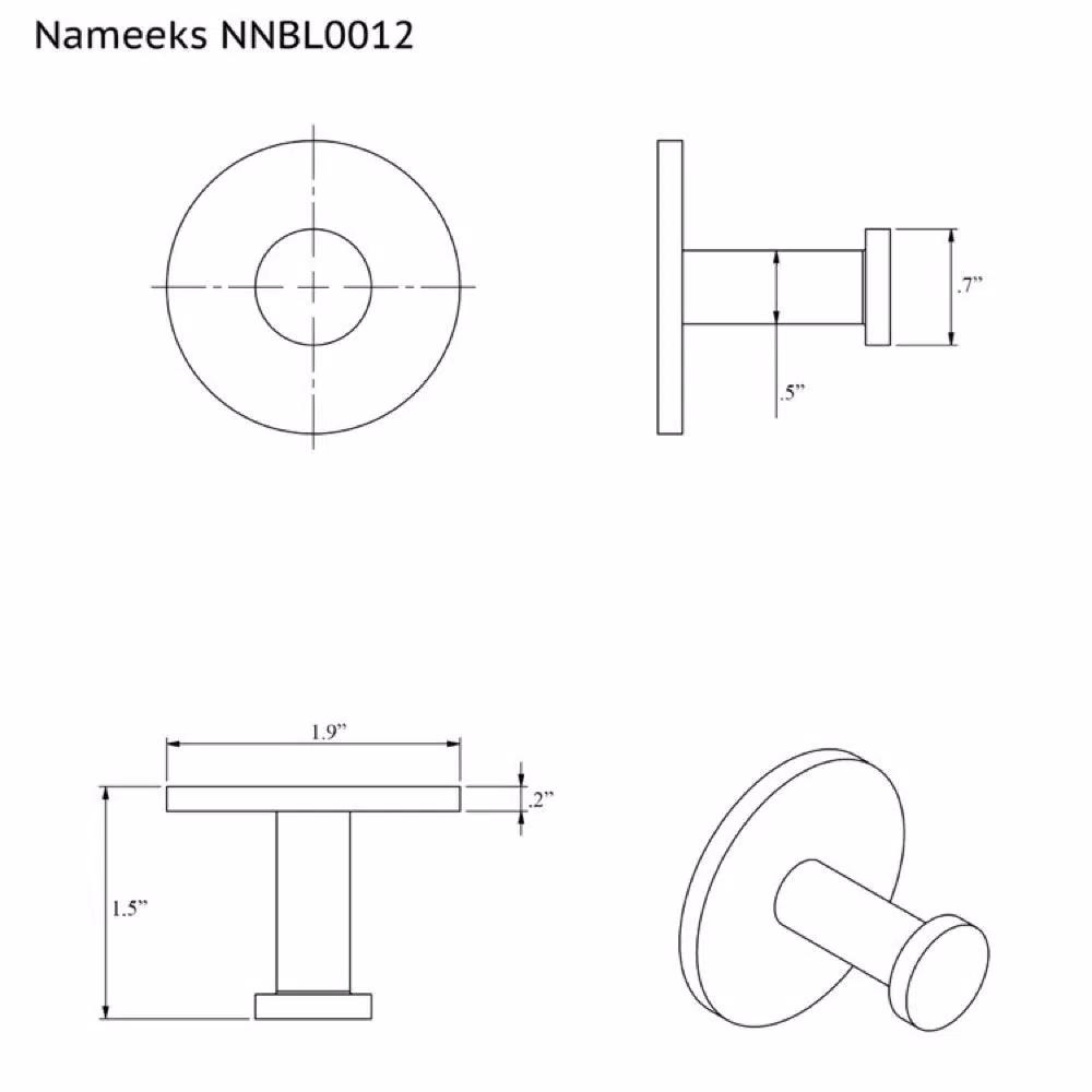 Nameeks Boutique Hotel Single Brass Robe/Towel Hook - Matte Black