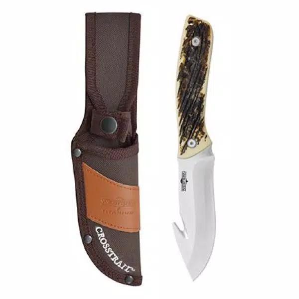 WESTERN Crosstail 4 in. Titanium Bonded Gut Hook Fixed Blade Knife with Stag Delrin Handle