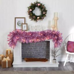 Nearly Natural 6 ft. Pre-Lit Pink Flocked Artificial Christmas Pine Garland with 50 Warm White LED Lights thumbnail 5
