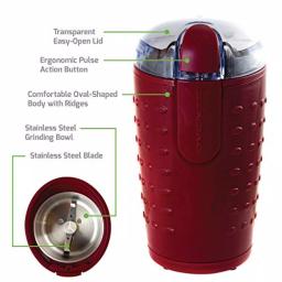 Ovente 2.5 oz. Electric Coffee Grinder, 150W Stainless Steel Blades, Maroon thumbnail 3