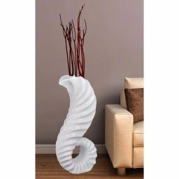 Uniquewise Large White Trumpet Horn Floor Vase - 31.5" Coastal Style Fiberglass Decor thumbnail 1