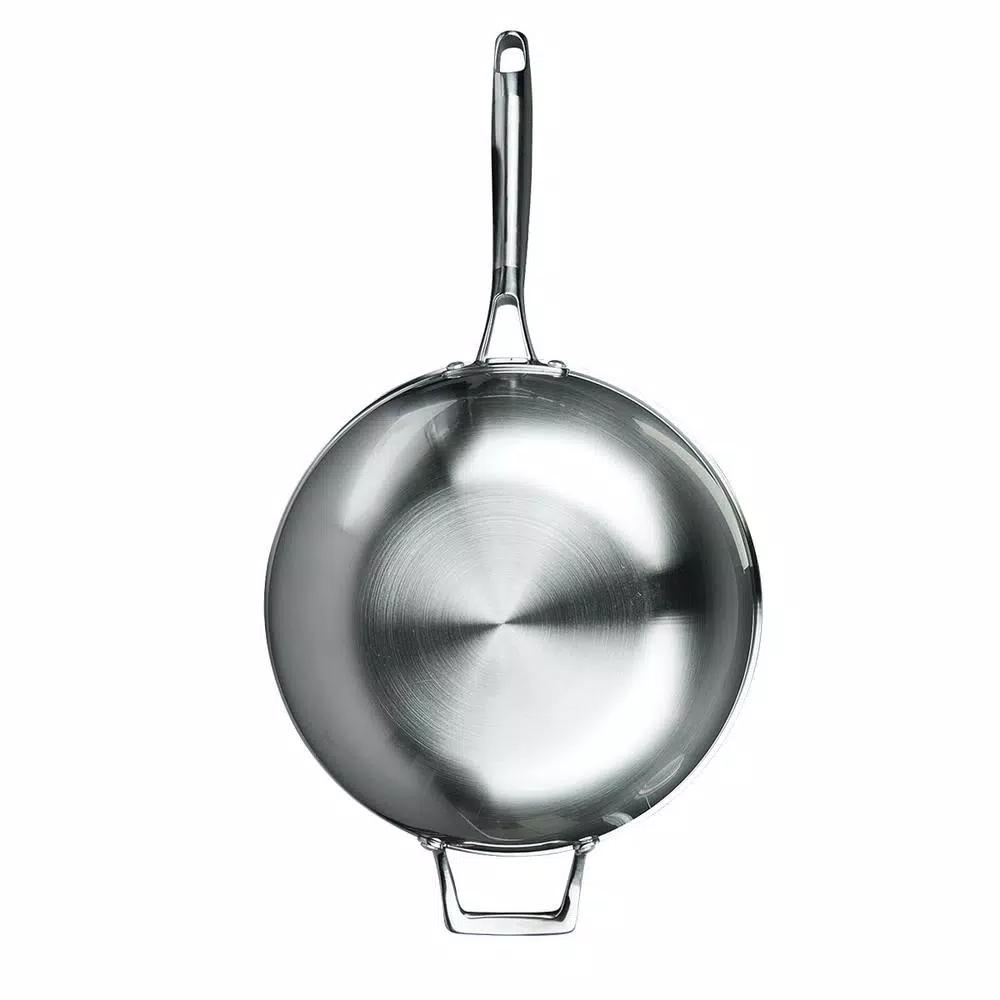MasterPan 11 in. 3-Ply Stainless Steel Non-Stick Wok with Glass Lid