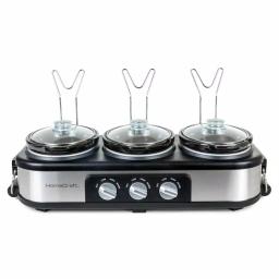 HomeCraft 3-Station Stainless Steel Slow Cooker Buffet with 3 Removable 1.5 qt. Ceramic Pots thumbnail 2