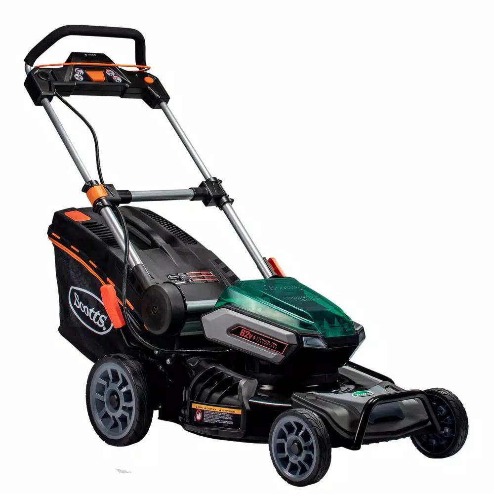 Scotts 21 in. 62V Cordless Lithium-Ion Battery Walk Behind Push Mower with 5 Ah Battery and Charger