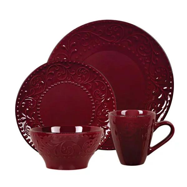 Lorren Home Trends Lorren Home 16-Piece Merlot Stoneware Dinnerware Set, Service for 4
