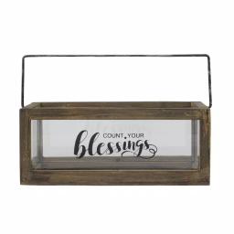 Stonebriar Collection Stonebriar Rustic Wood and Glass Votive Candle Holder with 'Count Your Blessings' Sentiment thumbnail 5