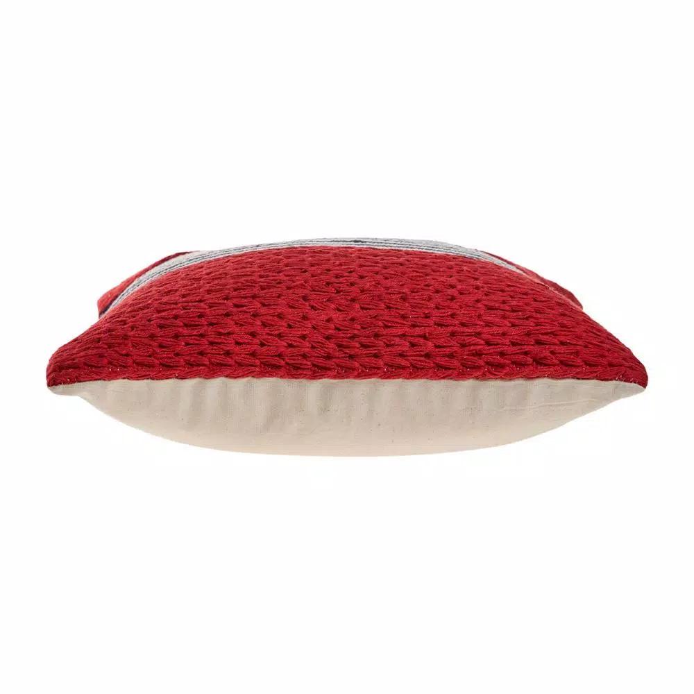 LR Home Bright Red Striped Throw Pillow, 20 in. x 20 in. Textured Cotton Accent Pillow
