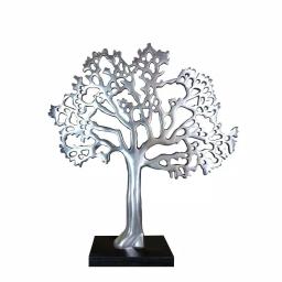 Benjara Modern Silver and Black Aluminum Tree Sculpture Decor with Block Base thumbnail 6