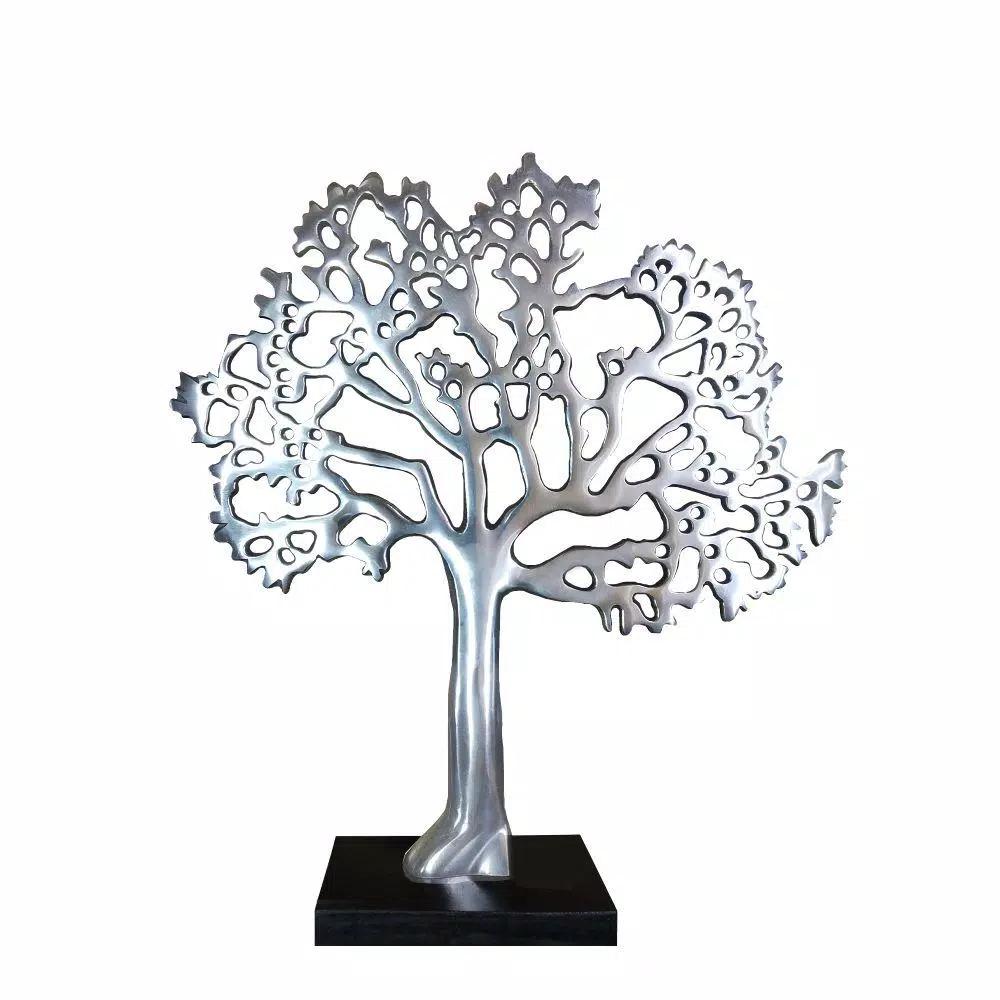 Benjara Modern Silver and Black Aluminum Tree Sculpture Decor with Block Base