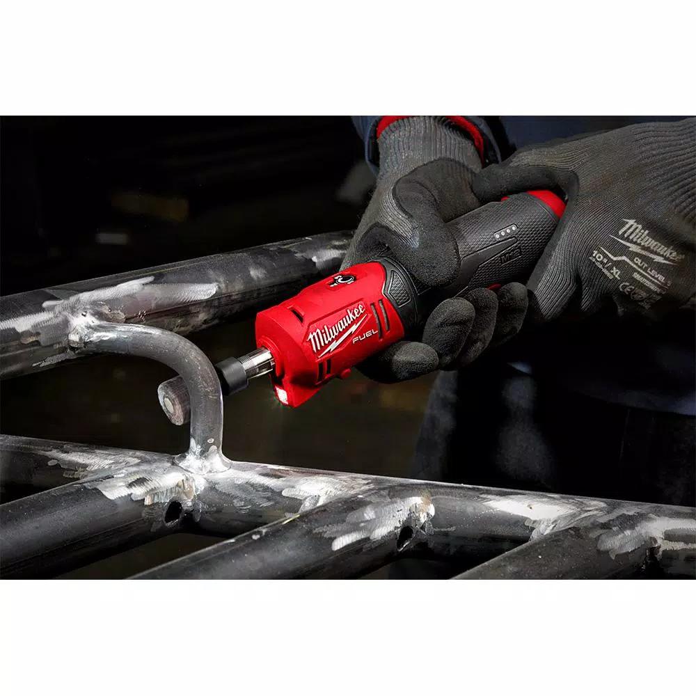 Milwaukee M12 FUEL 1/4 in. Brushless Cordless Straight Die Grinder Kit with Two 2.0 Ah Batteries
