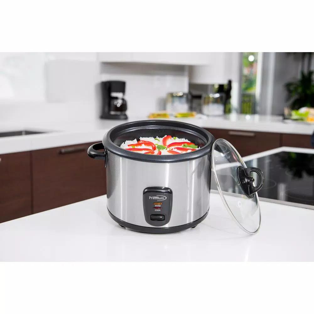 PREMIUM Deluxe 16-Cup Stainless Steel Rice Cooker with Non-Stick Pot