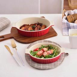 MALACASA Red Oval Porcelain Bakeware Set, 2-Piece Ceramic Baking Dish Pans (9.5 in. and 11.25 in.) thumbnail 5