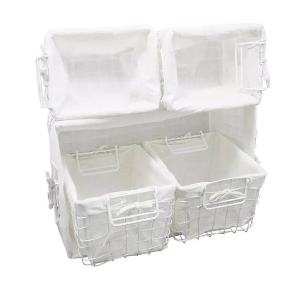 Admired By Nature Vintage Metal Storage Basket Set of 5 with White Cotton Fabric Liners