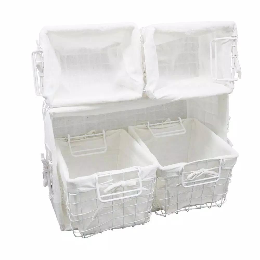 Admired By Nature Vintage Metal Storage Basket Set of 5 with White Cotton Fabric Liners