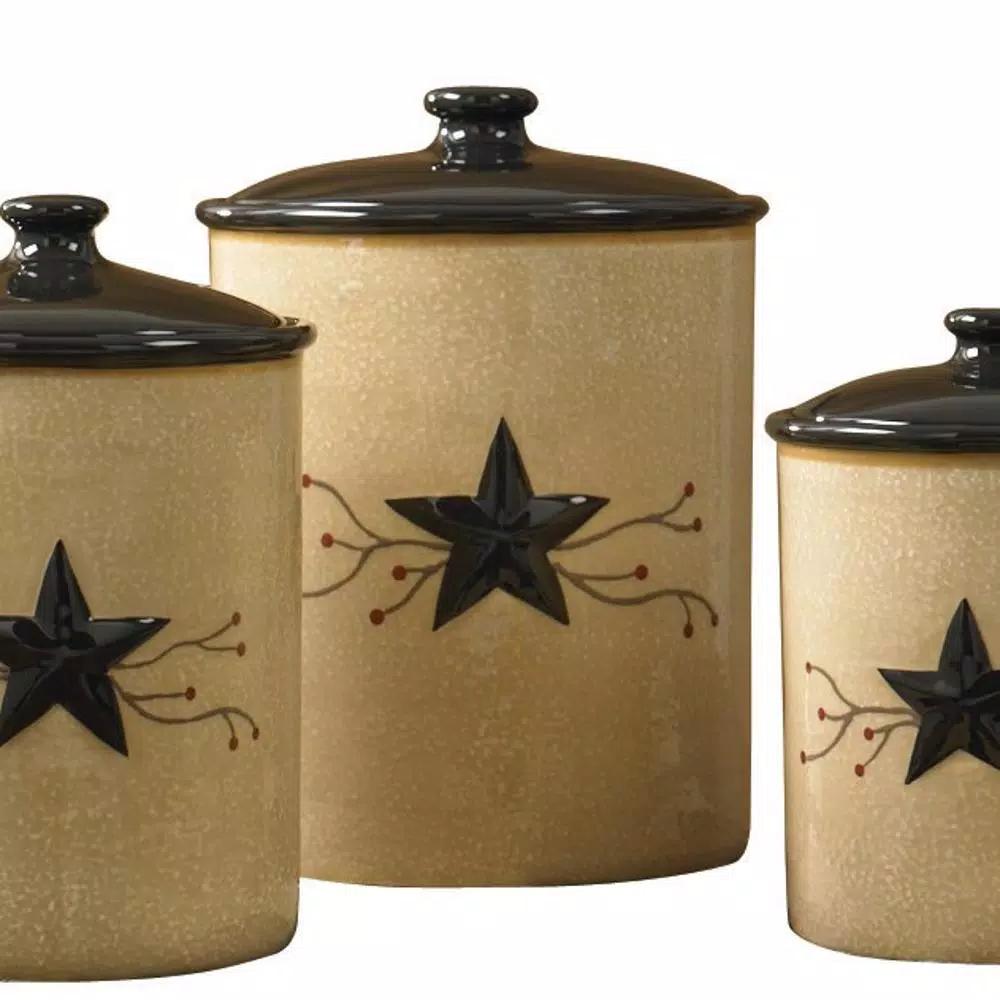 Park Designs Star Vine Beige 3-Piece Ceramic Canister Set with Airtight Lids