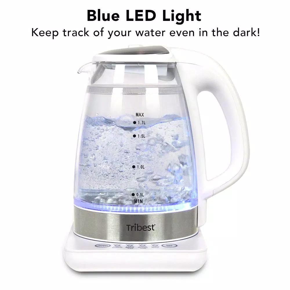 Tribest Glass Raw Tea Kettle, 1.7L Electric Kettle with Precision Temperature Presets, White