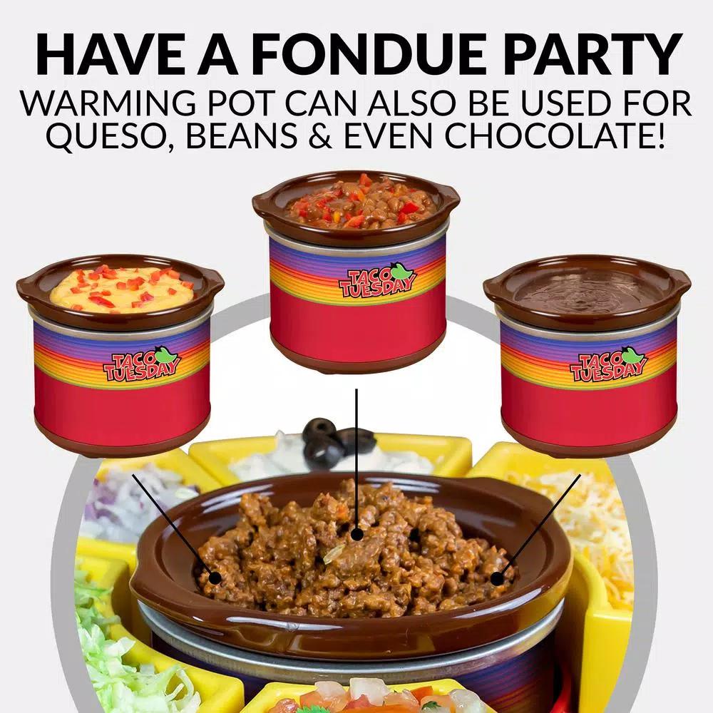 TACO TUESDAY Red Lazy Susan Taco Bar with 16 oz. Removable Warming Pot and 4 Taco Holders