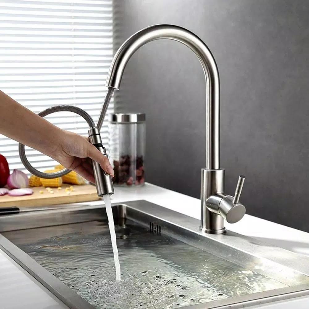 Vanity Art 16.7 in. Single-Handle Pull-Down Kitchen Faucet, Brushed Nickel