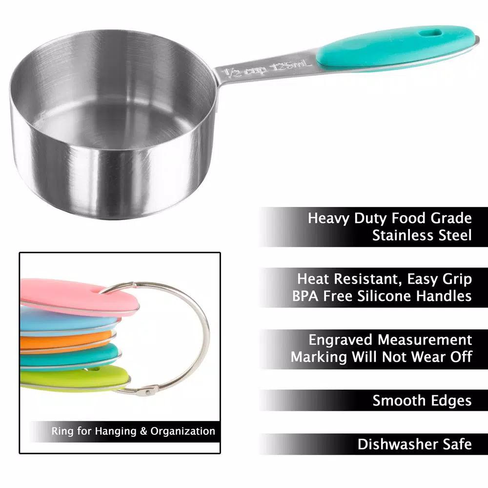Classic Cuisine 5-Piece Stainless Steel Measuring Cup Set with Silicone Handles