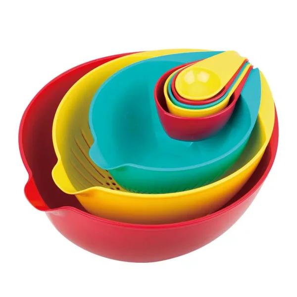 MasterPan 8-Piece Multi-Colored Nested Mixing and Measuring Bowl Set with Colander and Sifter