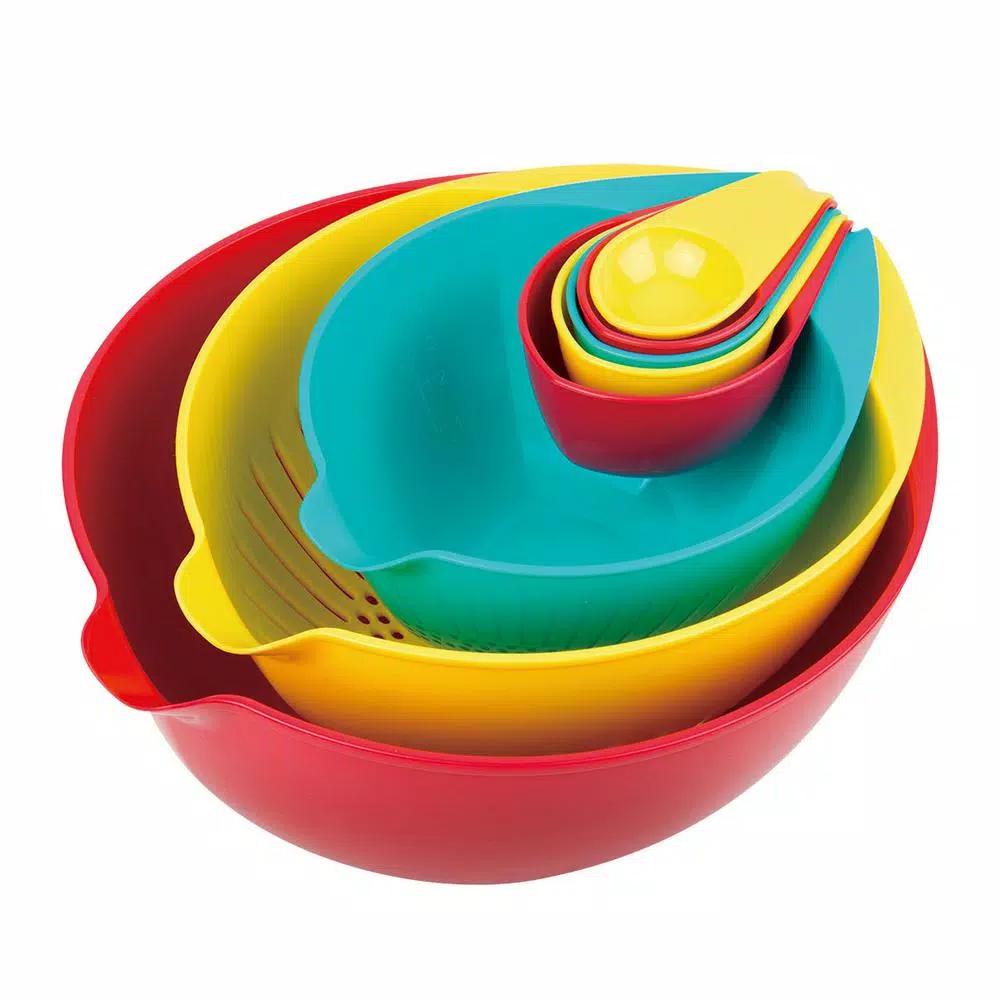 MasterPan 8-Piece Multi-Colored Nested Mixing and Measuring Bowl Set with Colander and Sifter